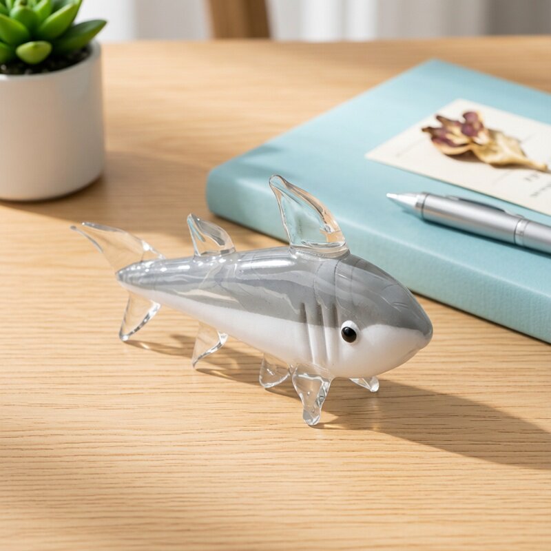 Marine Aquarium Home - Szara figurka rekina z szkła Murano