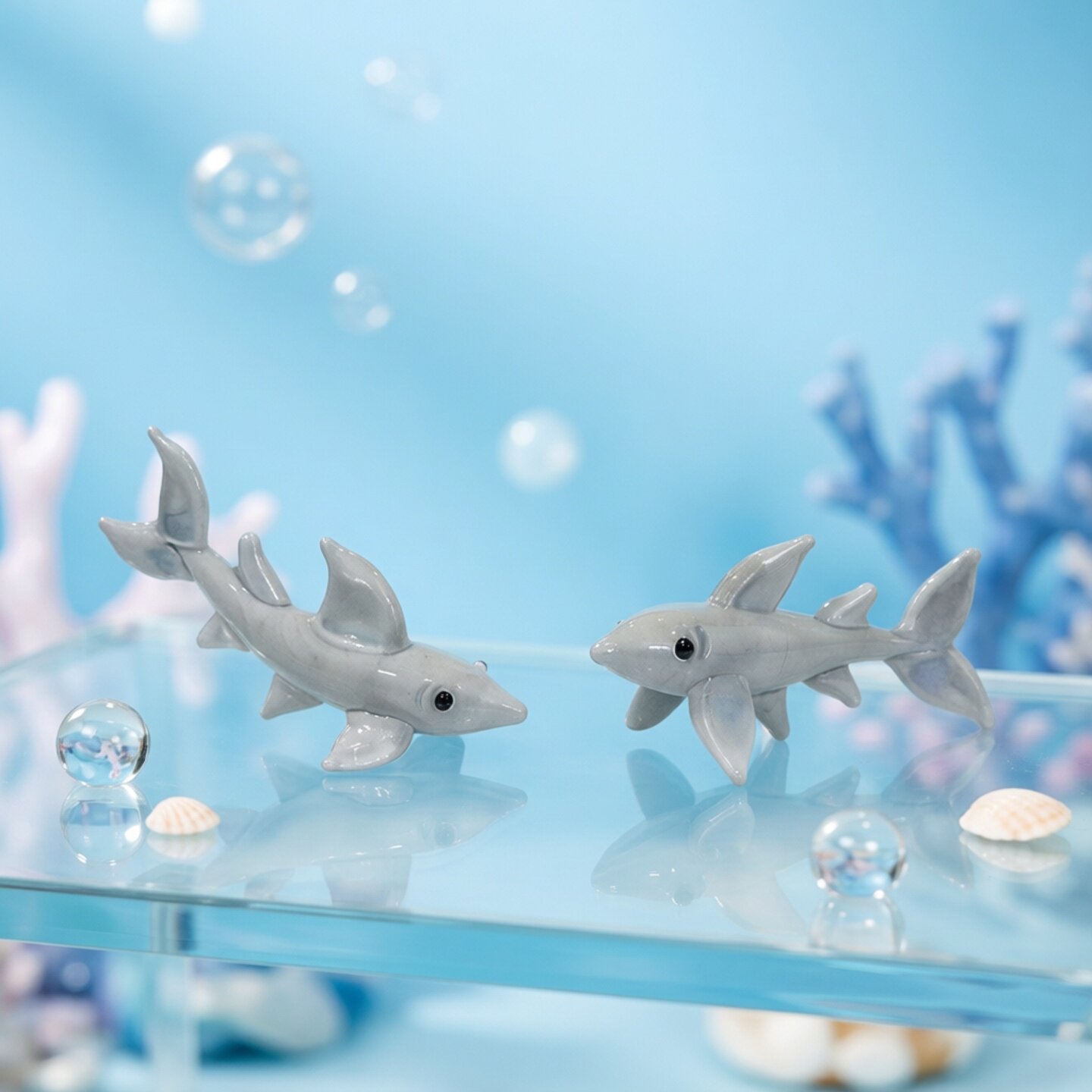 Marine Aquarium Home - Ręcznie wykonana mini figurka szklanego rekina,